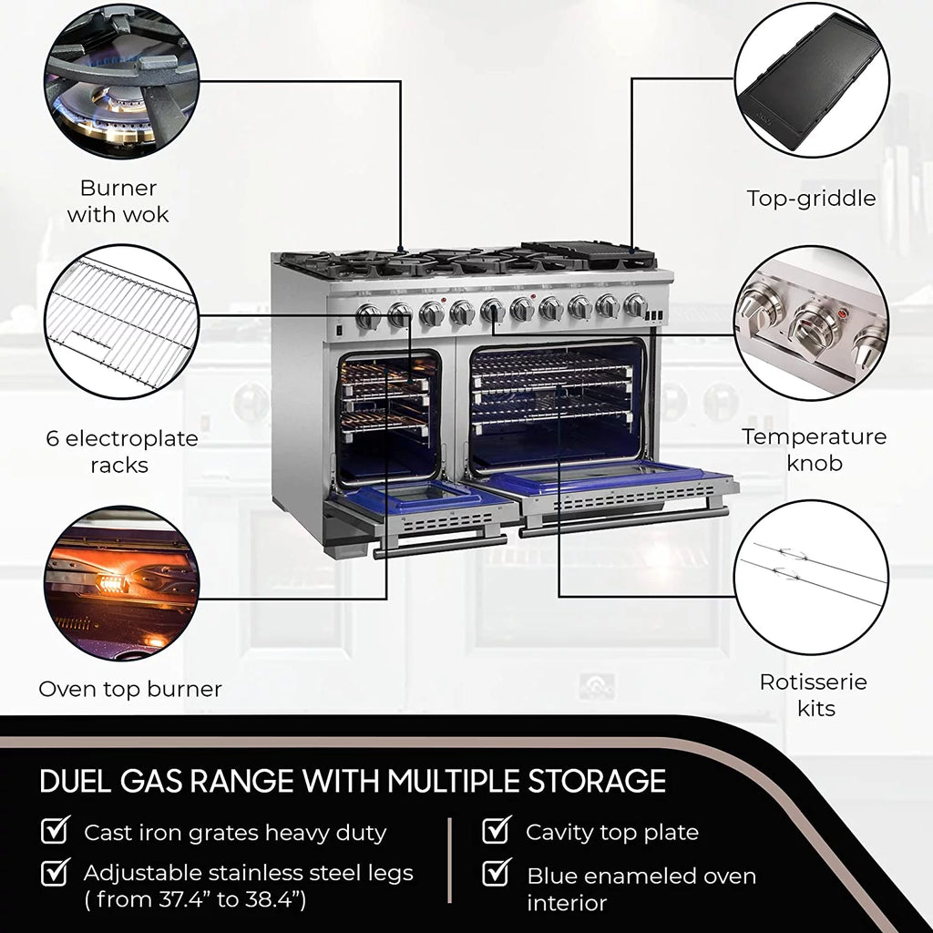 48-inch 8-Gas Burner Freestanding Range with Dual Oven in Stainless Steel Y875180
