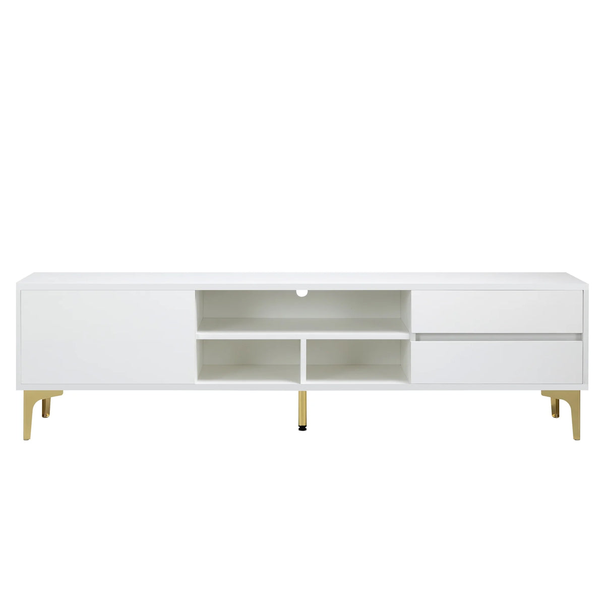 White TV Stand with LED Lights and Gold Metal Legs H883