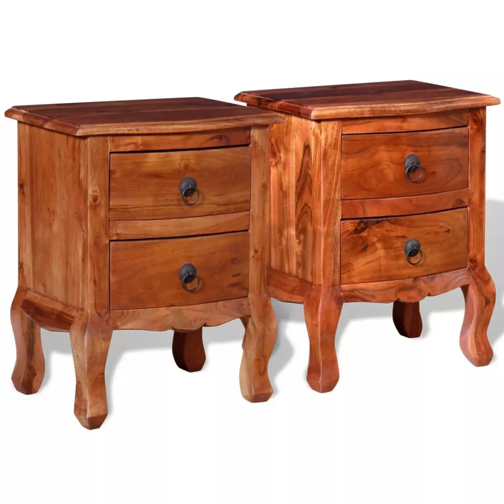 2 pcs Solid Acacia Wood Nightstands with Drawers H965