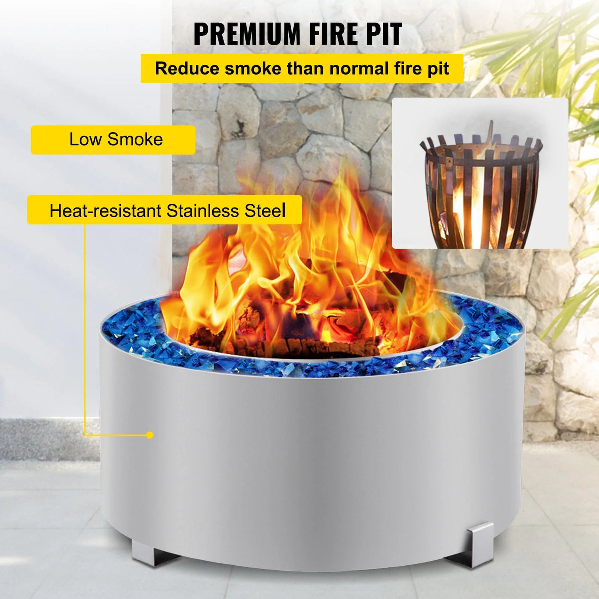 Stainless Steel 27.6 inch Wood Burning Fire Pit Q774421