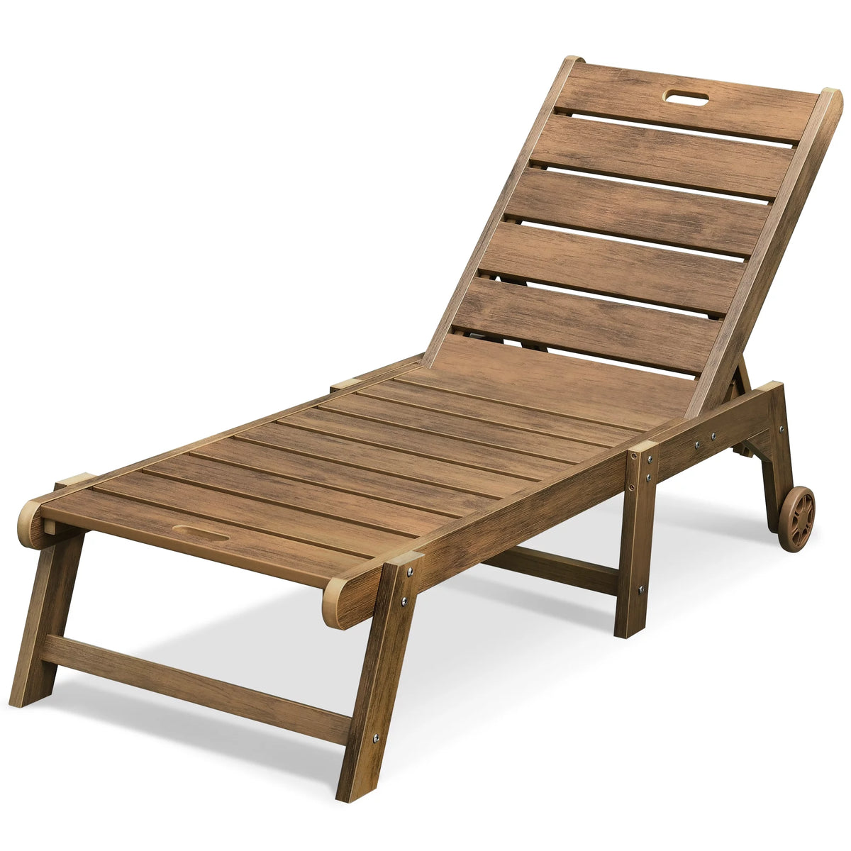 Brown Weather Resistant Poly Resin Chaise Lounge Chair with Wheel C122