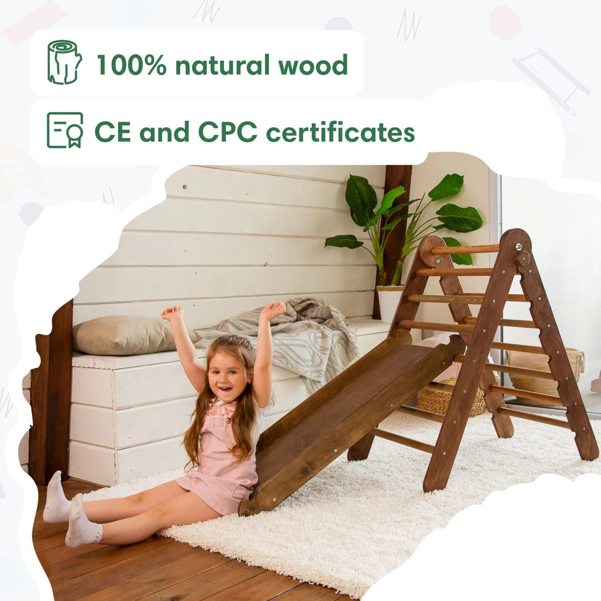 4-in-1 Wooden Foldable Indoor Playground with Climbing Arch Slide Board and Net A14204