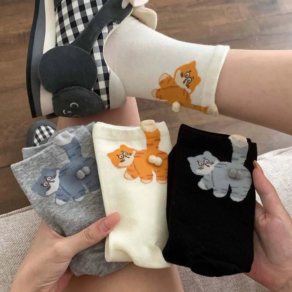 Cute Cat Cotton Socks with Pom Poms Q37170
