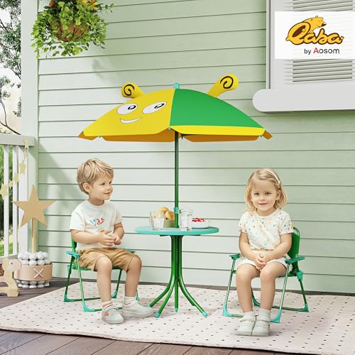Kids Picnic Table and Chair Set with Foldable Chairs and Umbrella D1362