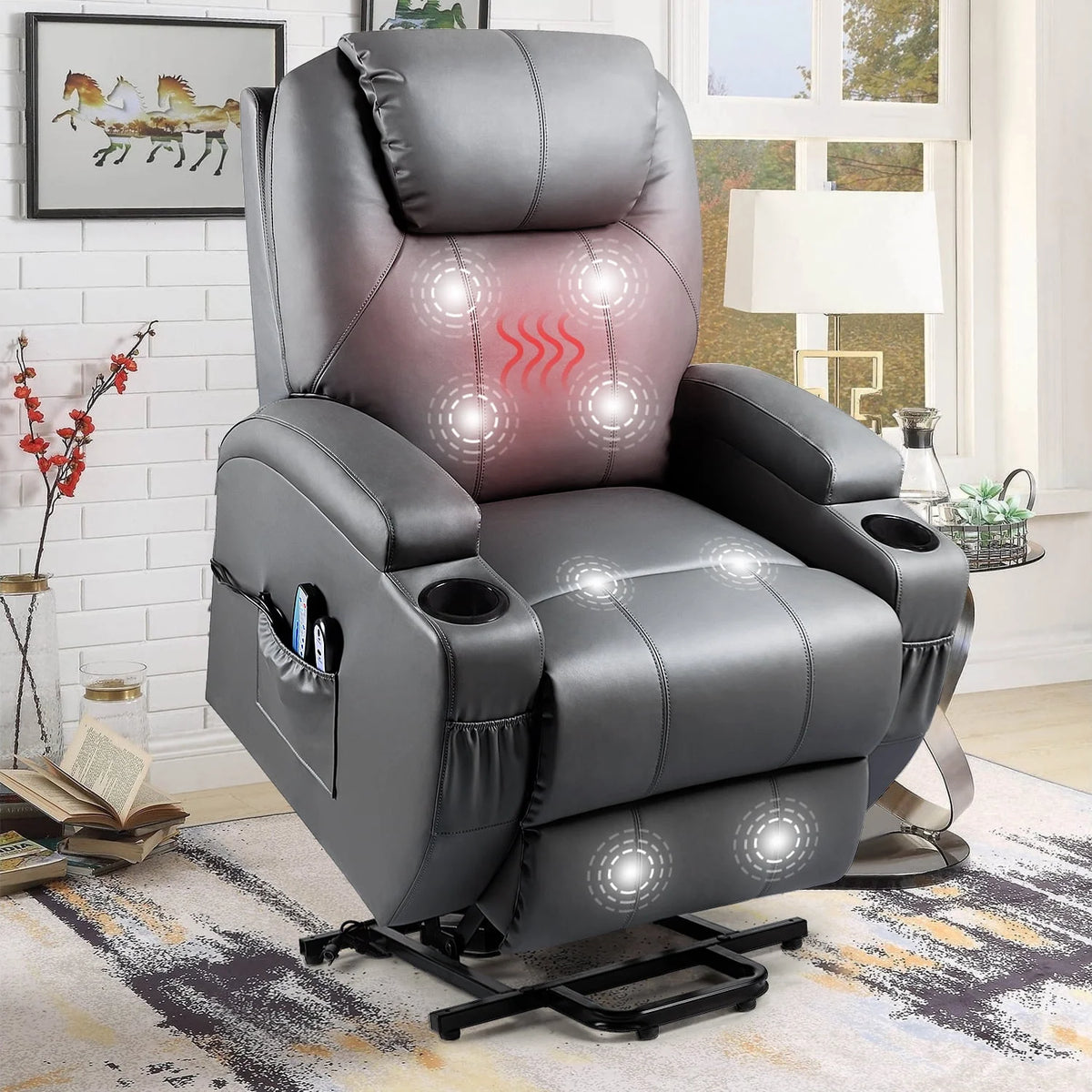 Black Faux Leather Power Lift Recliner P423716