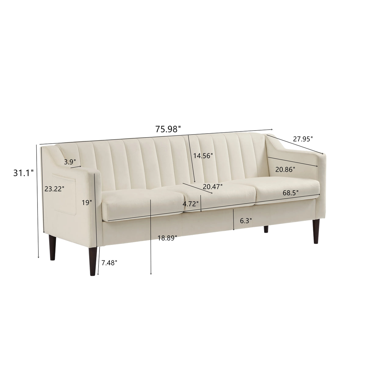 3 Seater Velvet Sofa with Removable Cushions H292808