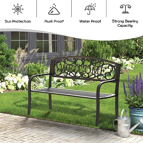 50'' Weatherproof Cast Iron Metal Garden Bench A290724