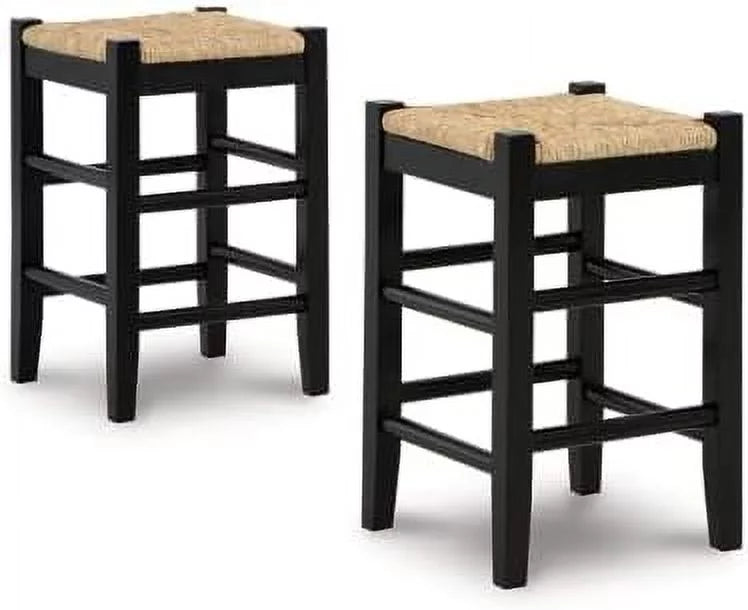 Black & Light Brown Woven Wicker Counter Height Bar Stool, 2 Count A263256