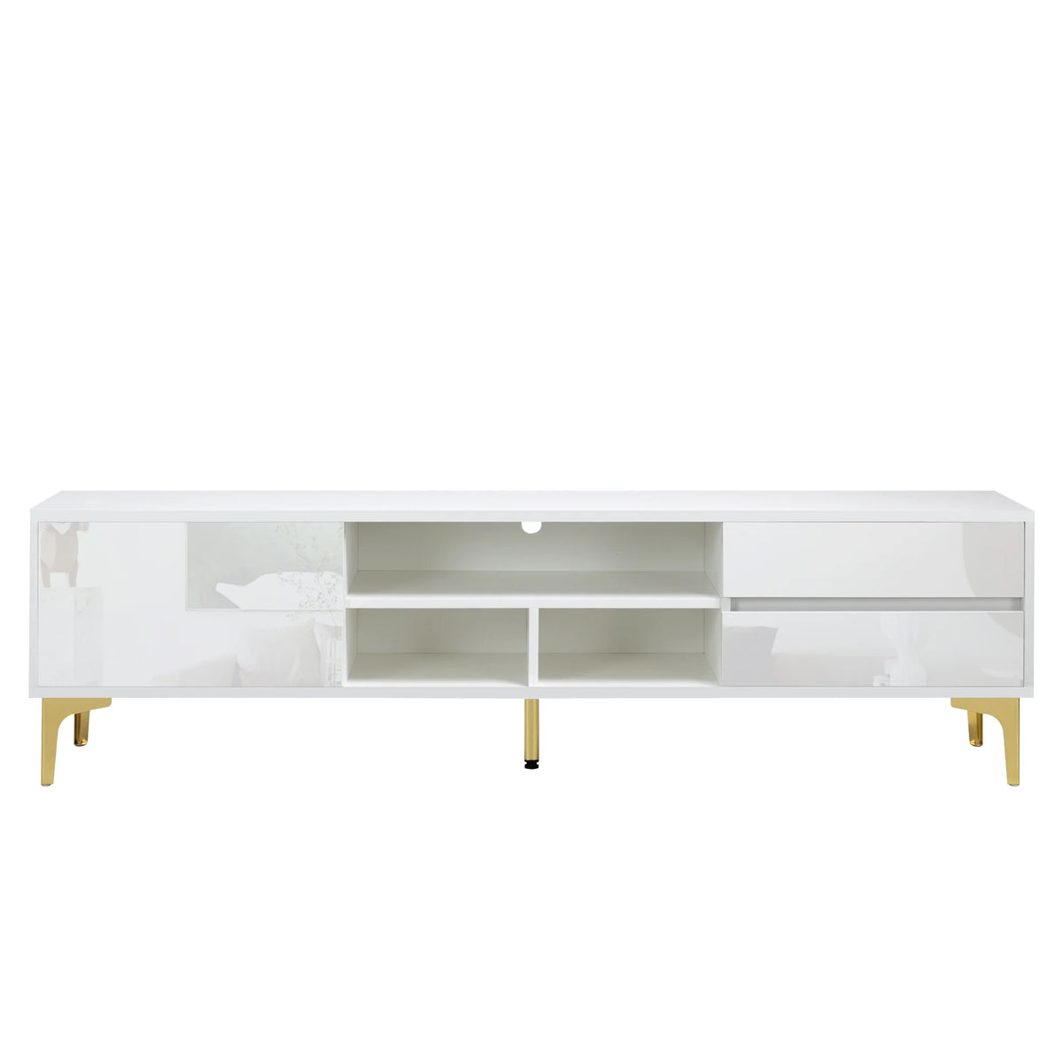 White TV Stand with LED Lights and Gold Metal Legs H883