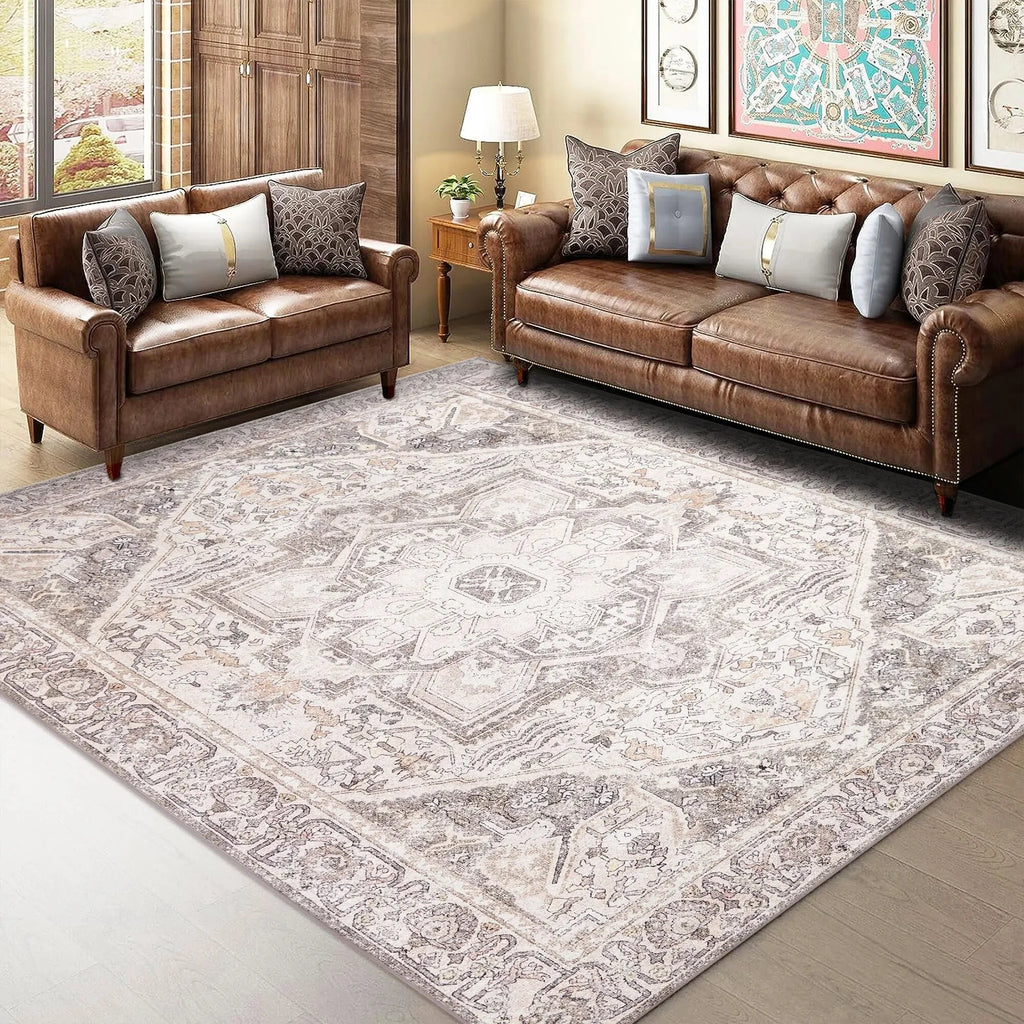 5' x 7' Washable Brown Area Rugs Non-slip A47490