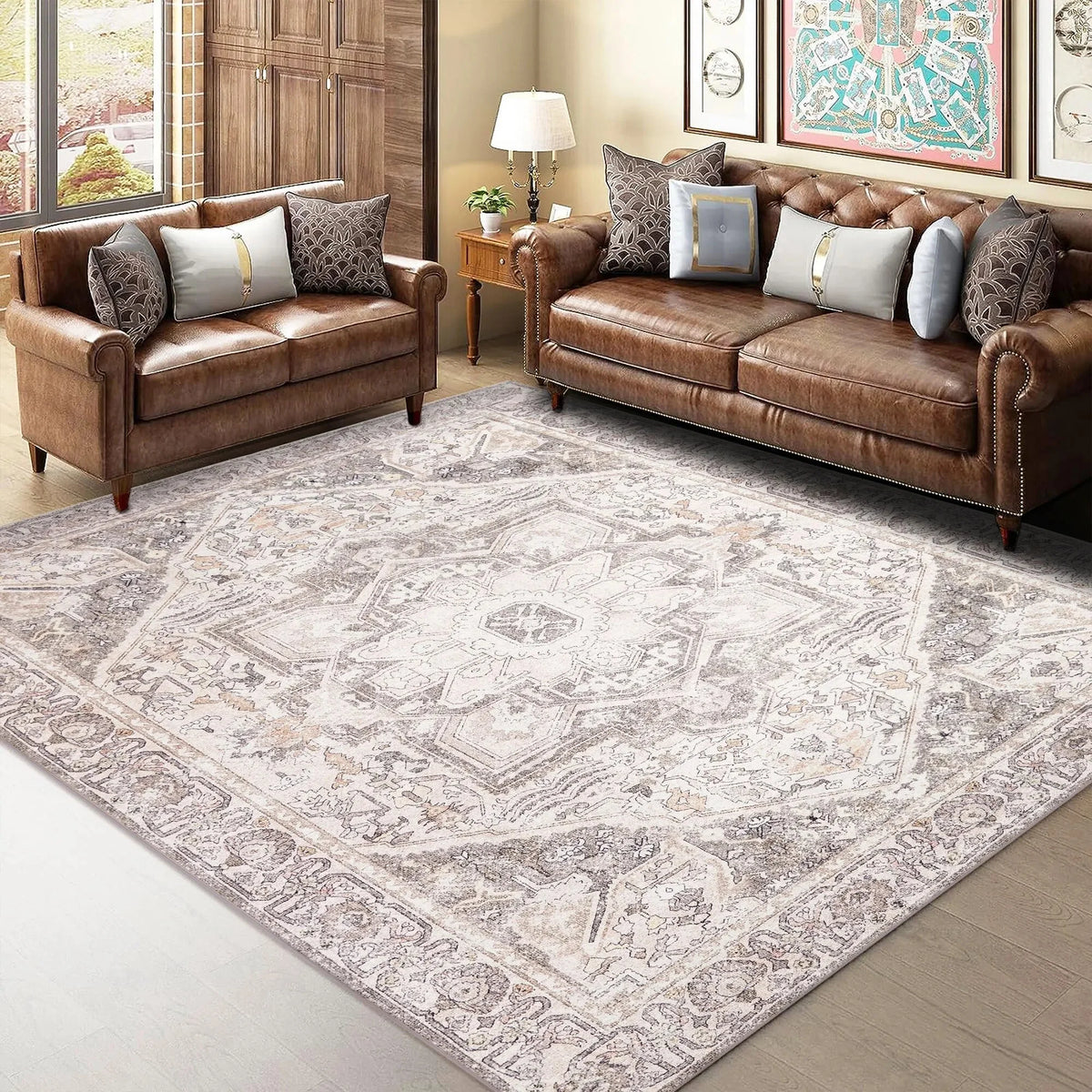 5' x 7' Washable Brown Area Rugs Non-slip A47490