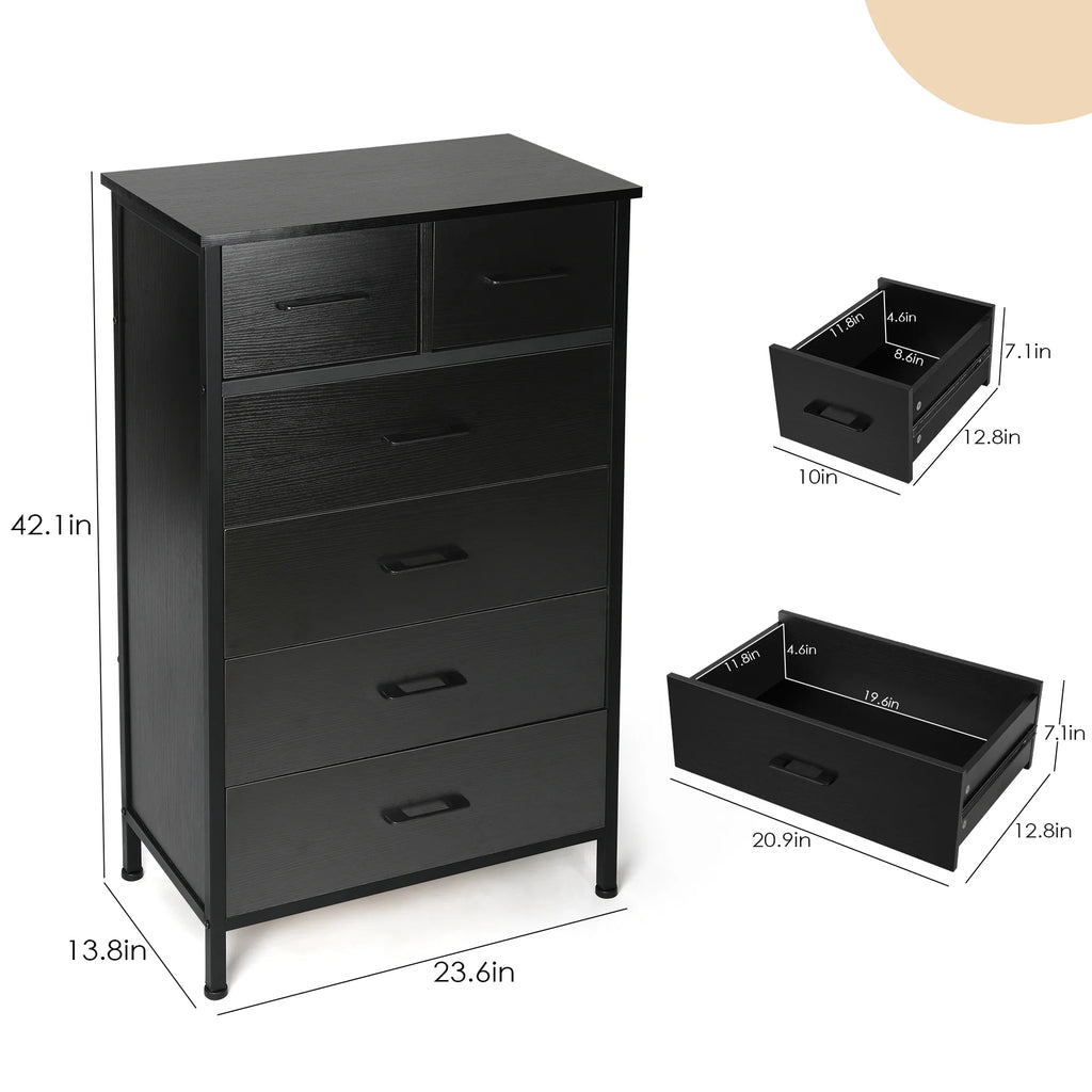 6 Drawer Wood Dresser with Steel Frame N229