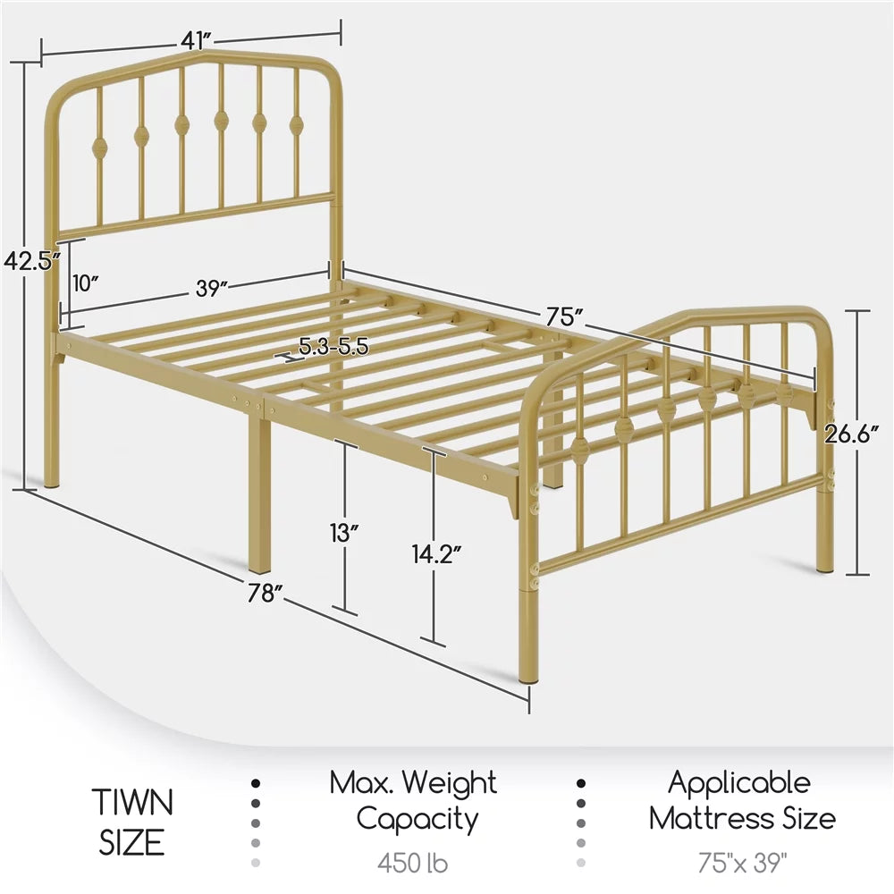 Twin Size Metal Bed with Arched Headboard and Footboard M4807