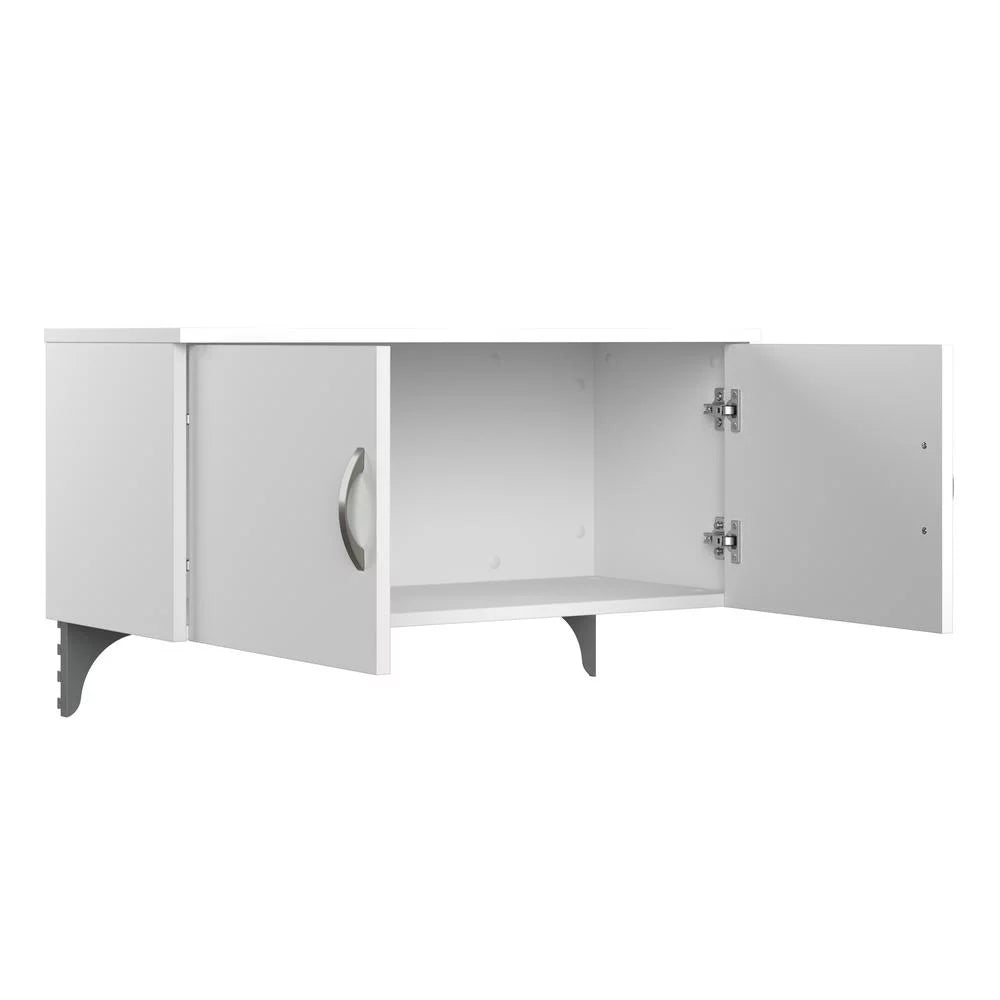 L Cubicle Desk with Storage in Pure White Engineered Wood G4961