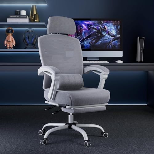 Grey High-Back Mesh Office Chair with Footrest P76344