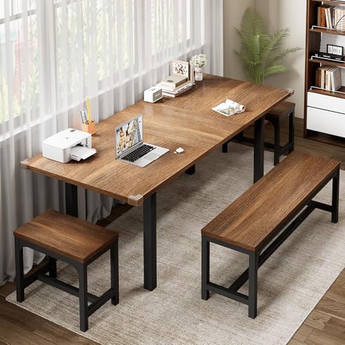 5-Piece Extendable Wooden Dining Table Set with 2 Benches and 2 Stools K7802