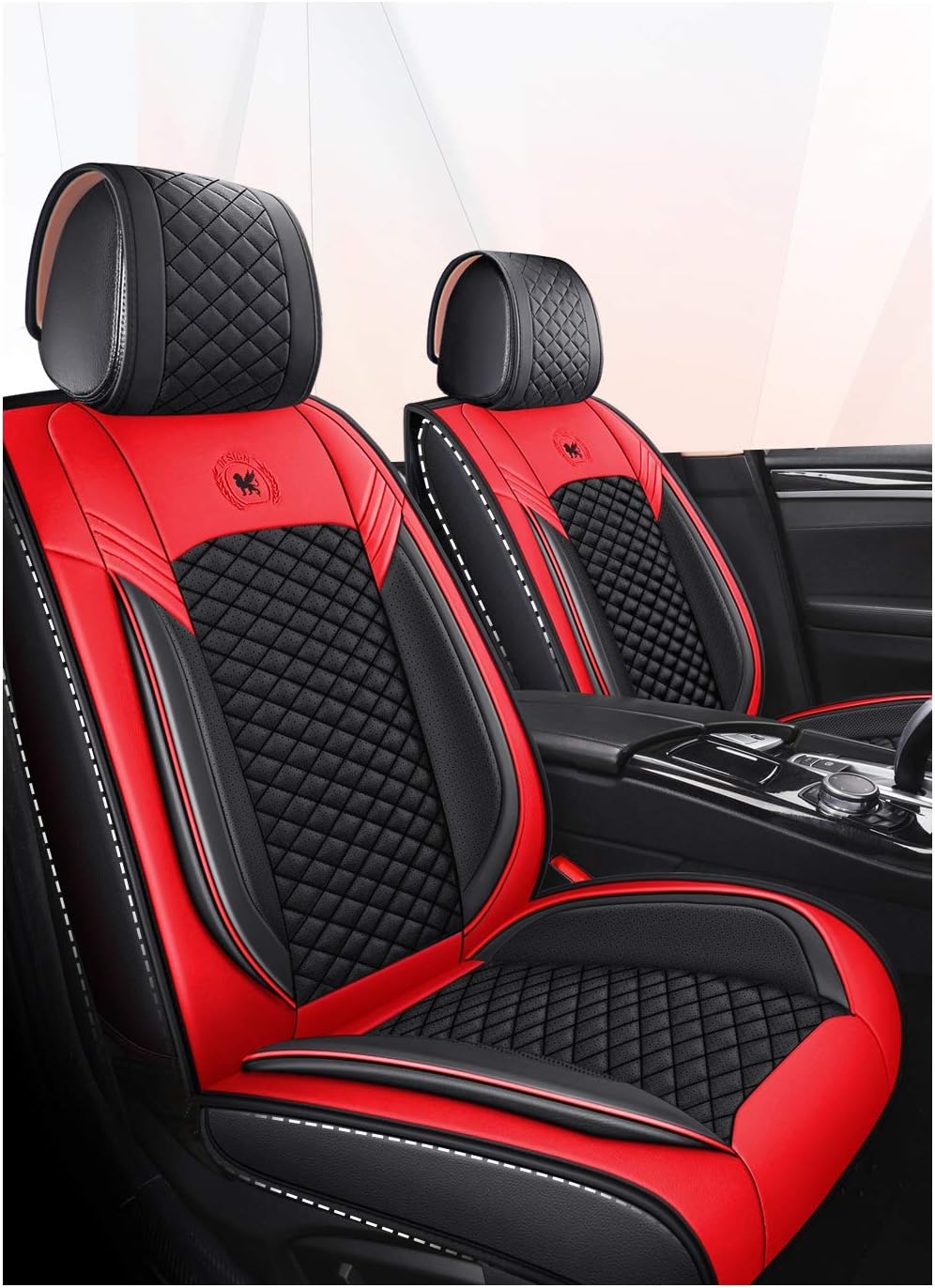 Leather Car Seat Covers 5 Seats Full Set Black-Grey V4909