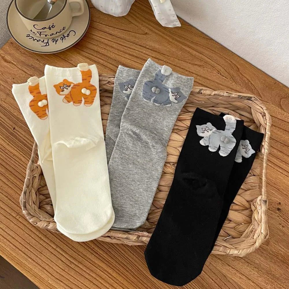 Cute Cat Cotton Socks with Pom Poms Q37170