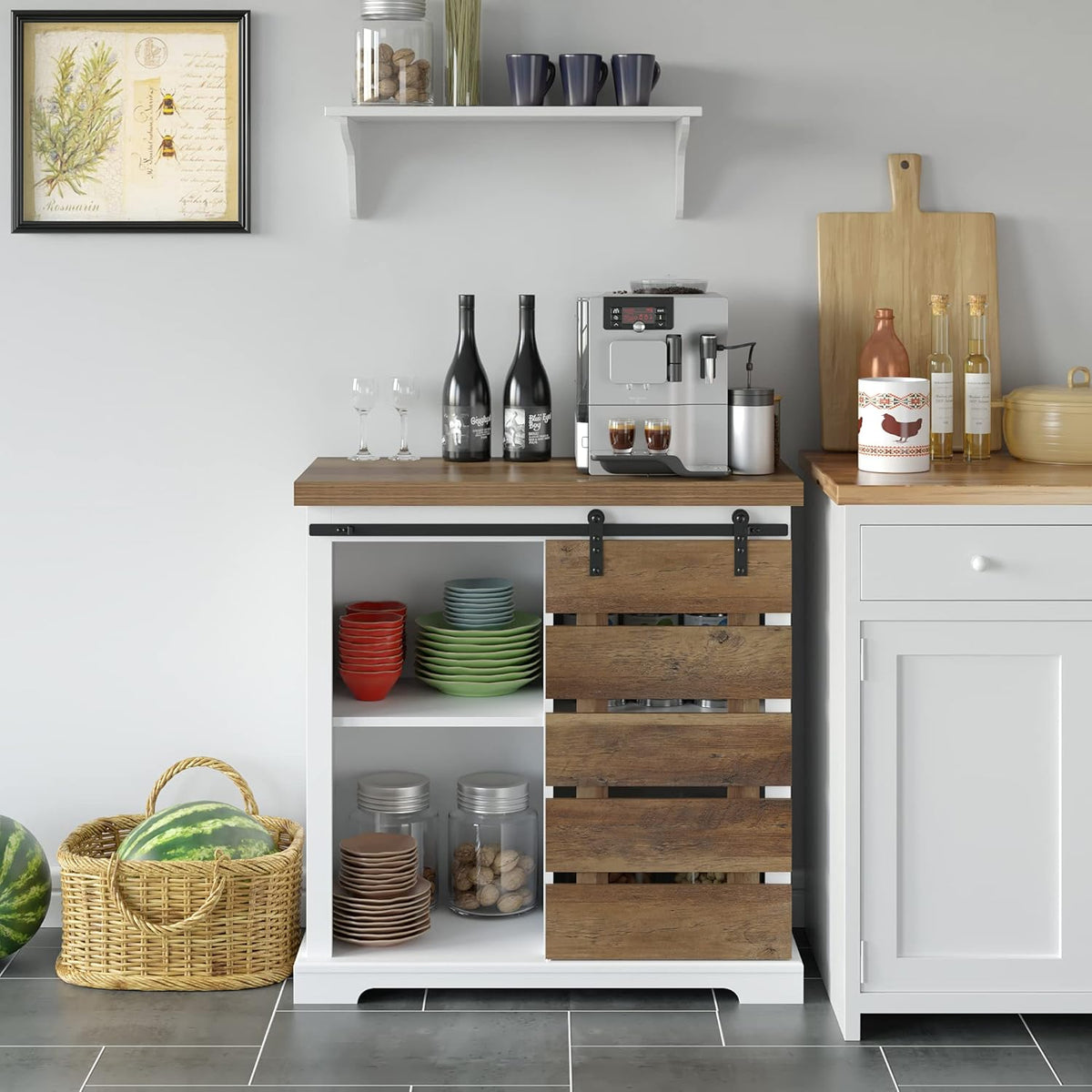 Rustic Brown and White Storage Cabinet with Adjustable Shelf F6642
