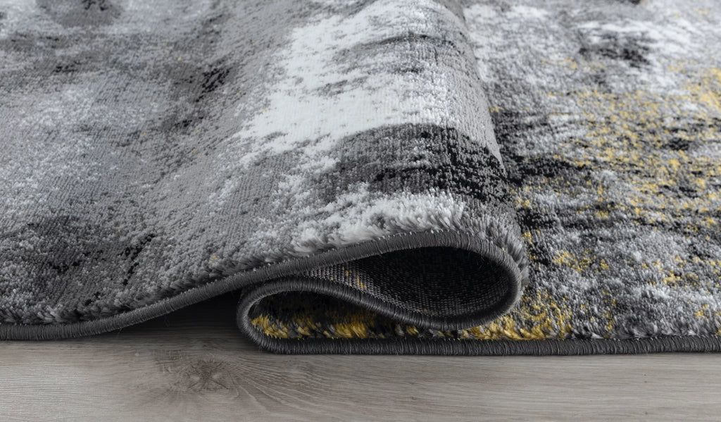 Black Yellow Gray White Distressed Geometric Abstract Rug Z476713