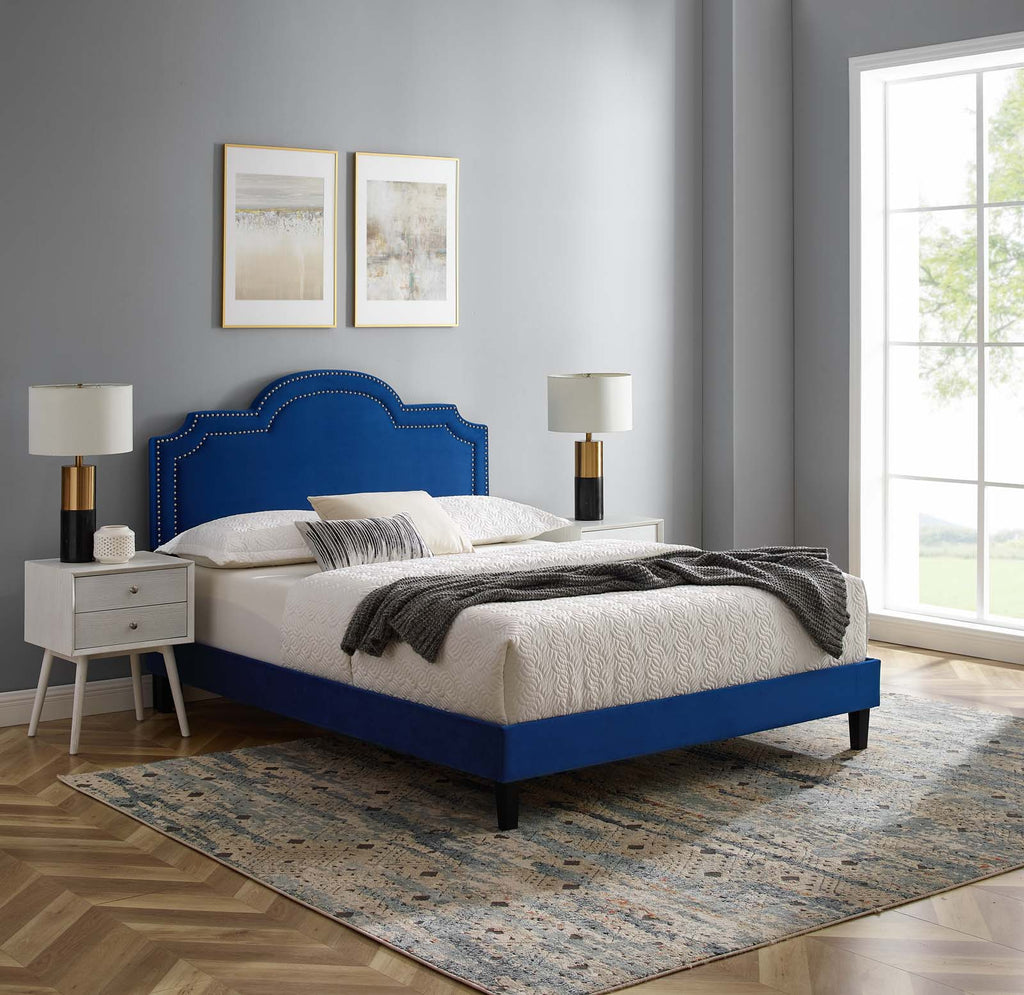 Navy Performance Velvet Twin Bed V29430