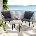 3-Piece Wicker Bistro Set with Cushions and Glass Side Table I36506