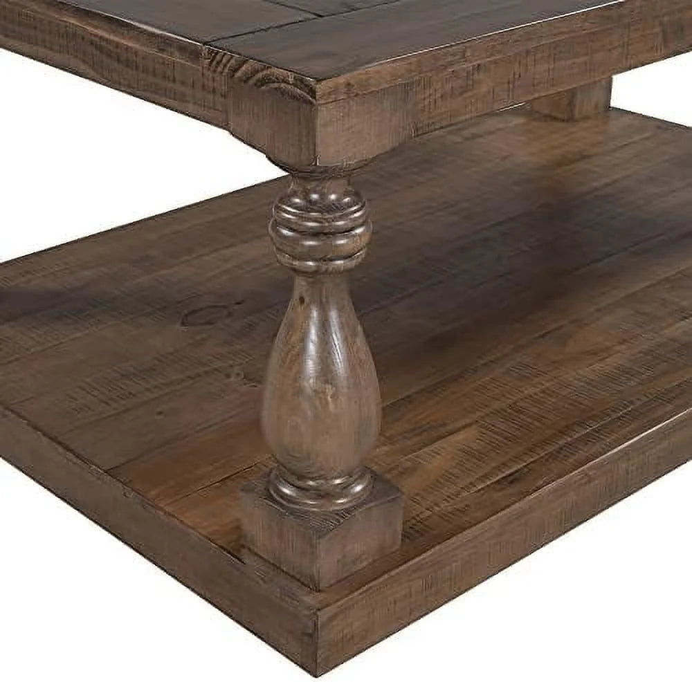 Yellow Brown Solid Pine Wood Coffee Table with Storage Shelf Z9847
