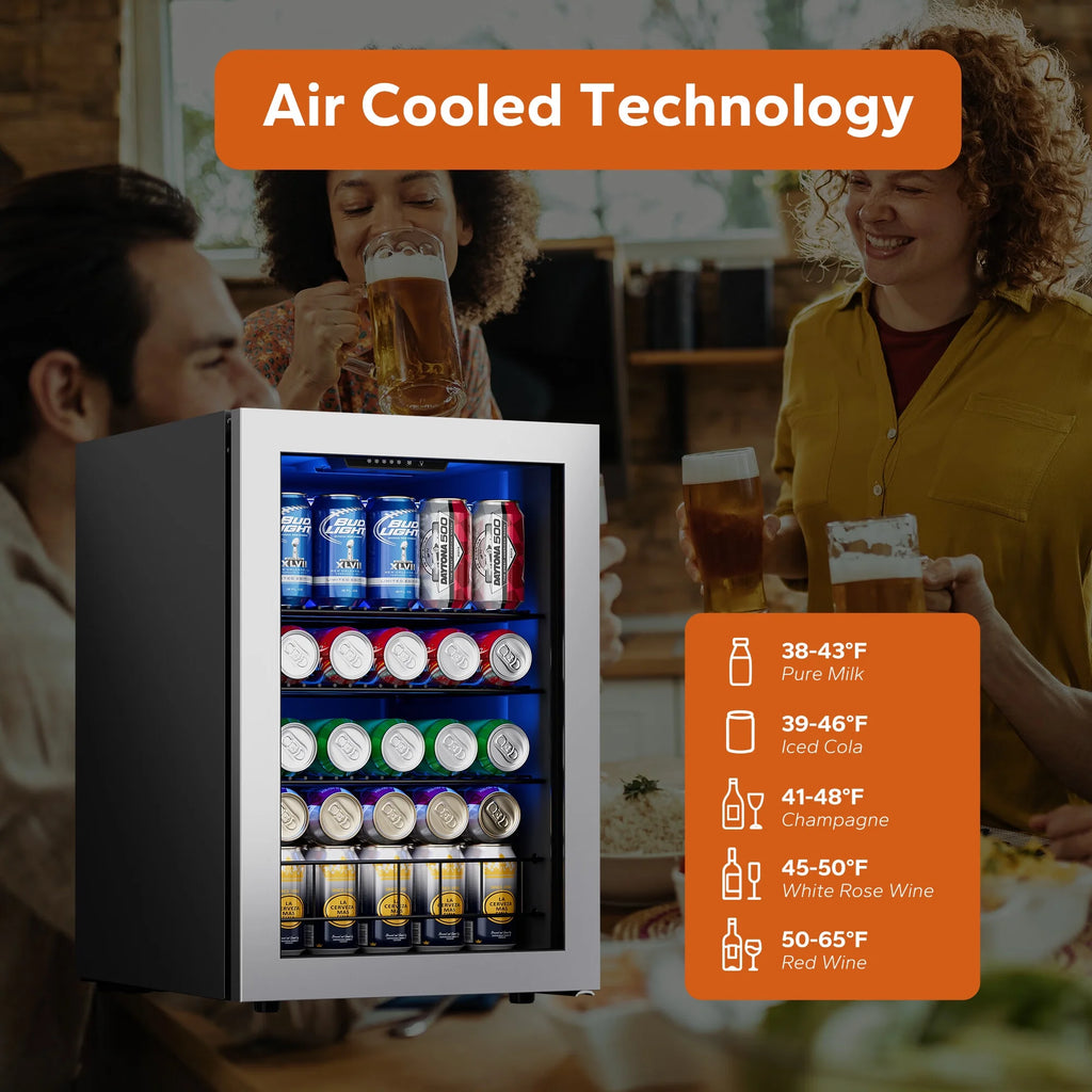 Freestanding Beverage Refrigerator Cooler, 77 Can Glass Door Q4335