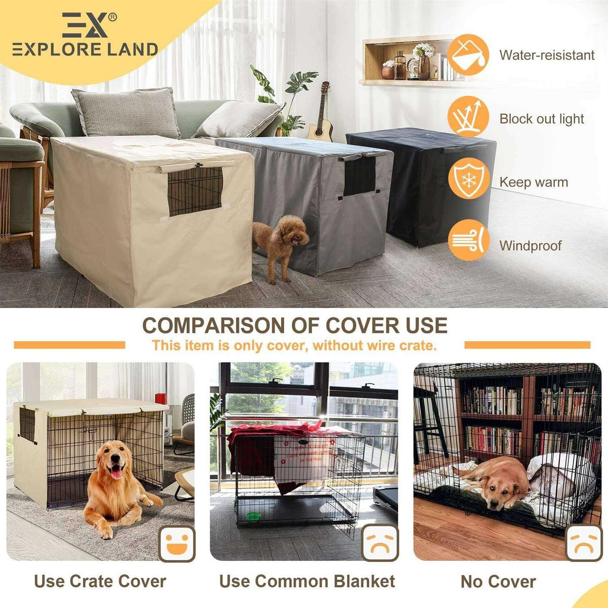 Dog Crate Cover Durable Polyester Pet Kennel Cover Universal Fit for Wire Dog Crate K7196