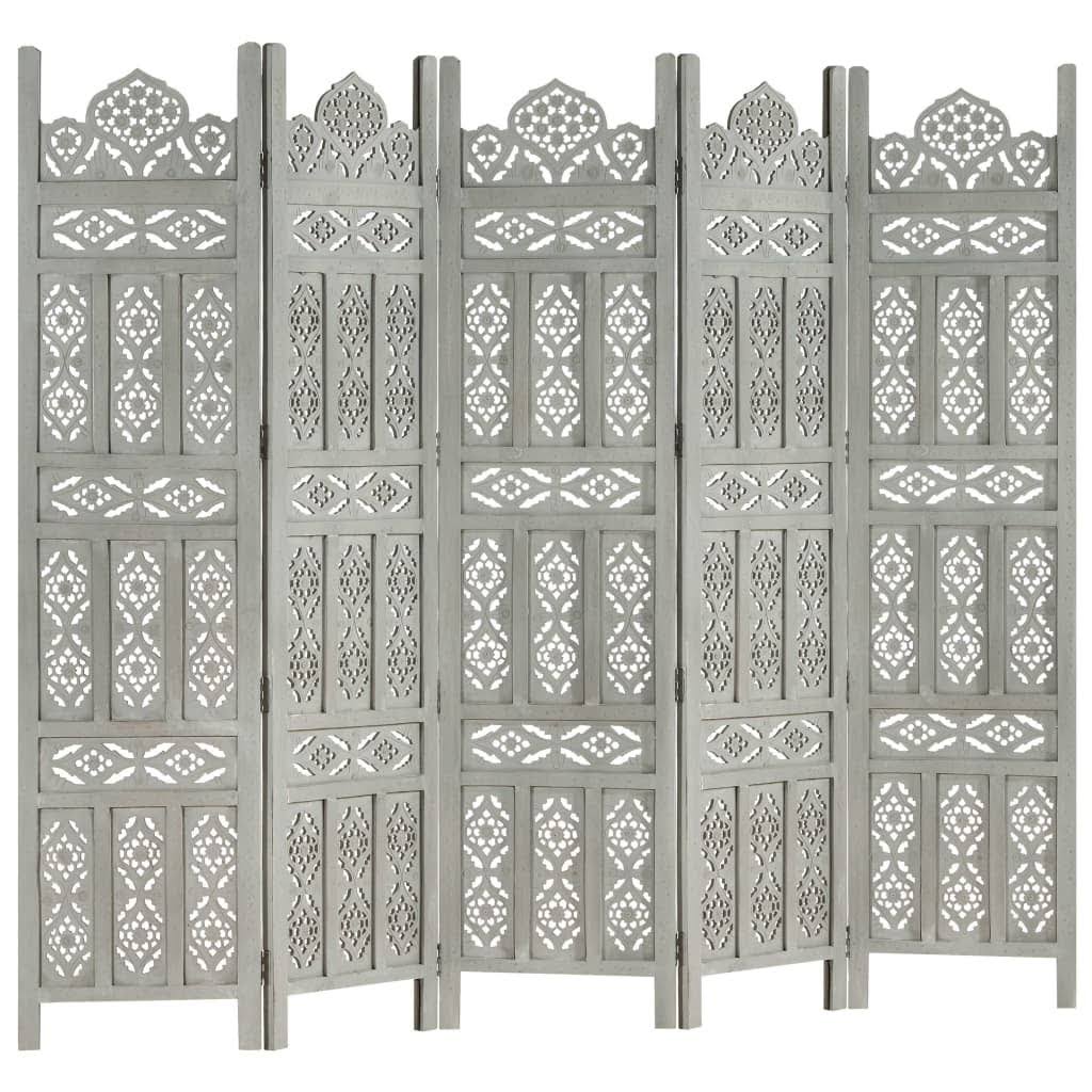 Hand Carved 5-Panel Gray Solid Mango Wood Room Divider C841