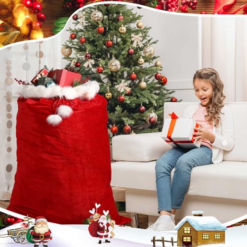 2 Pcs 56 x 36 Inch Extra Large Velvet Santa Gift Bag with Drawstring R91392