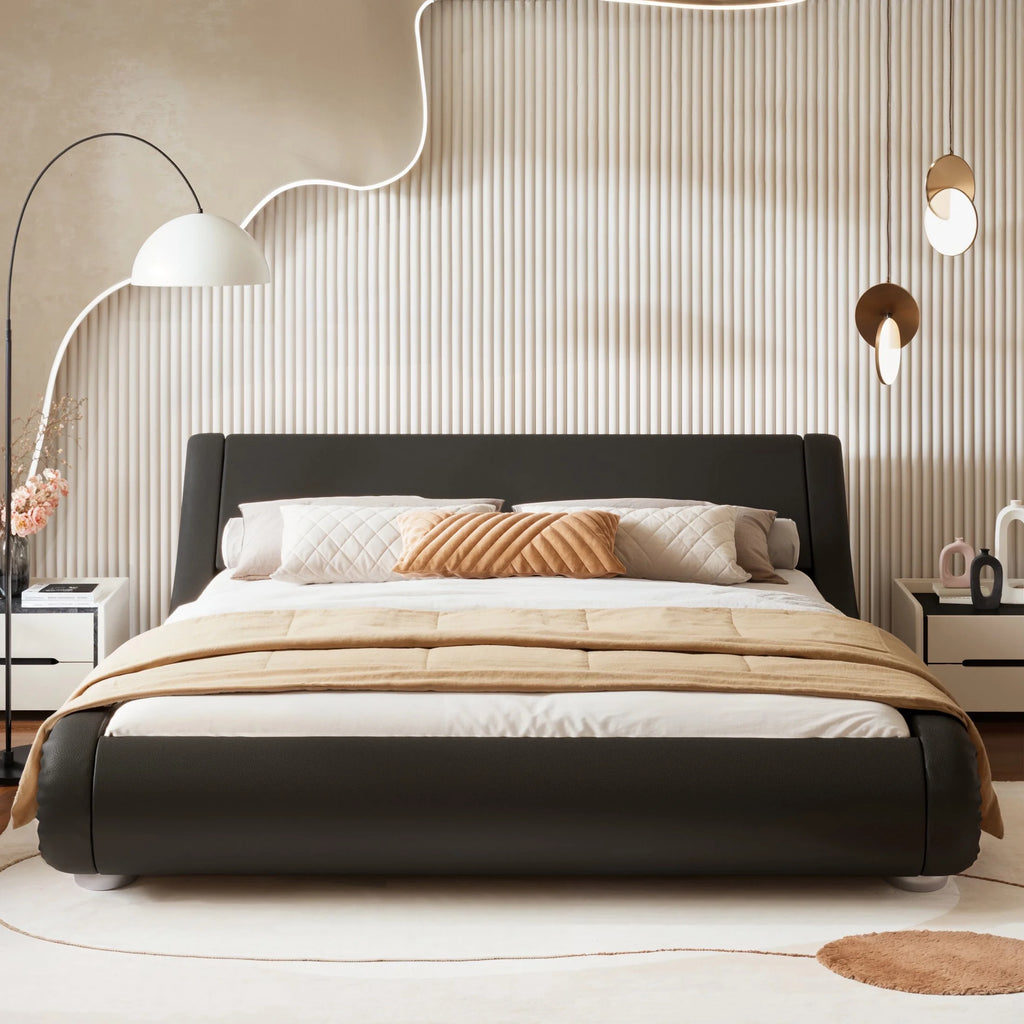 Full Size Grey Fabric Upholstered Platform Bed Frame Q2843