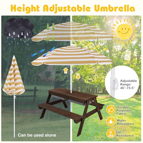 Kids Wooden Picnic Table and Chair Set with Umbrella F922