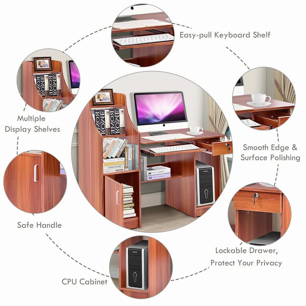 Computer Study Desk with Bookshelf H45389