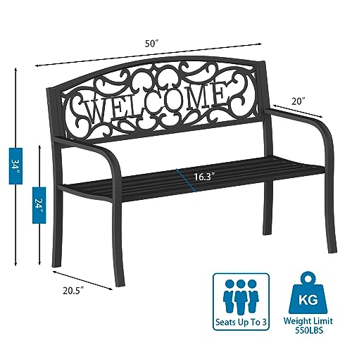 50'' Weatherproof Cast Iron Metal Garden Bench A290724