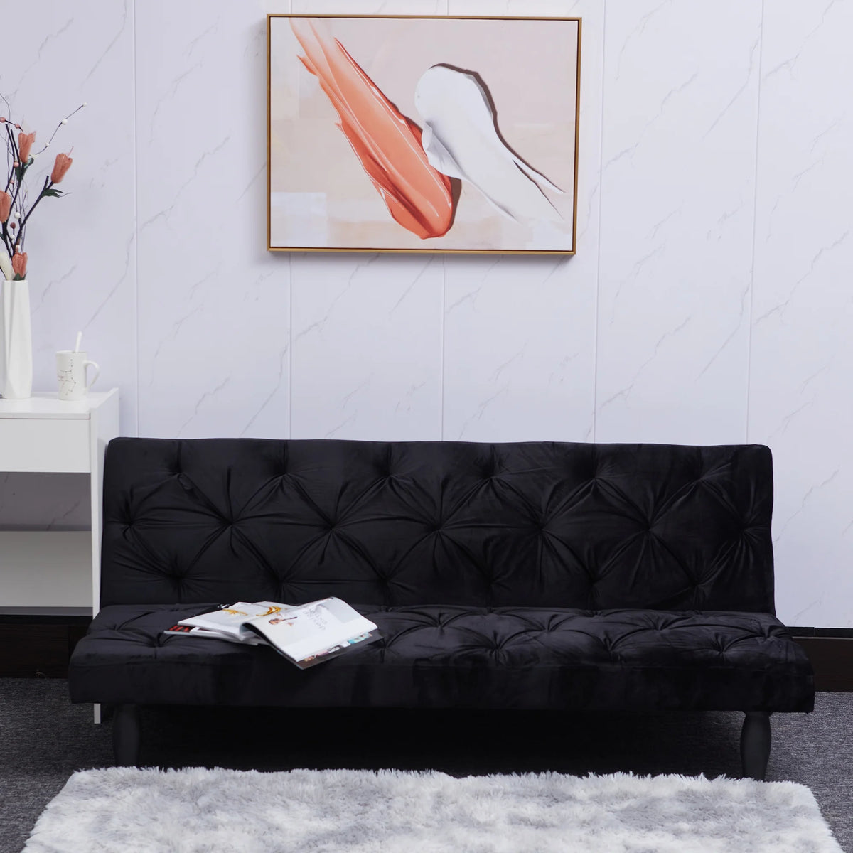 Black Velvet Futon Sofa Bed J606