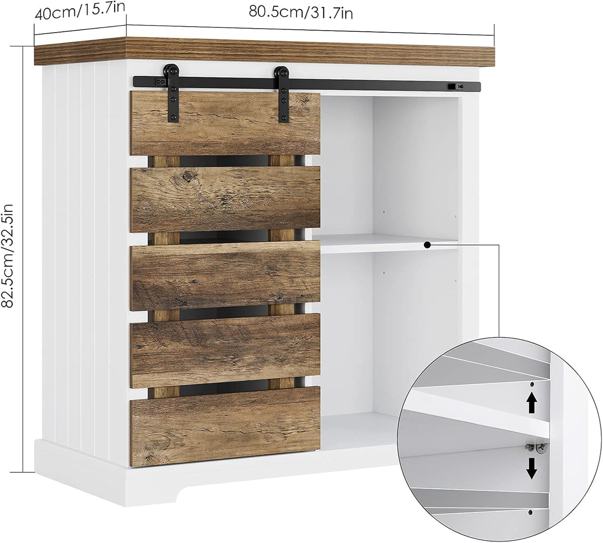 Rustic Brown and White Storage Cabinet with Adjustable Shelf F6642