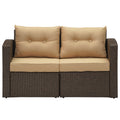 Brown Wicker Rattan Corner Sofa with Beige Cushions E332