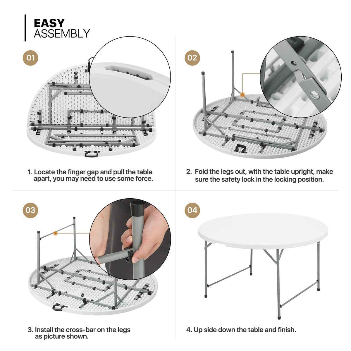 11 Pieces 4.5 Ft White Round Foldable Plastic Table and Chair Set S6268