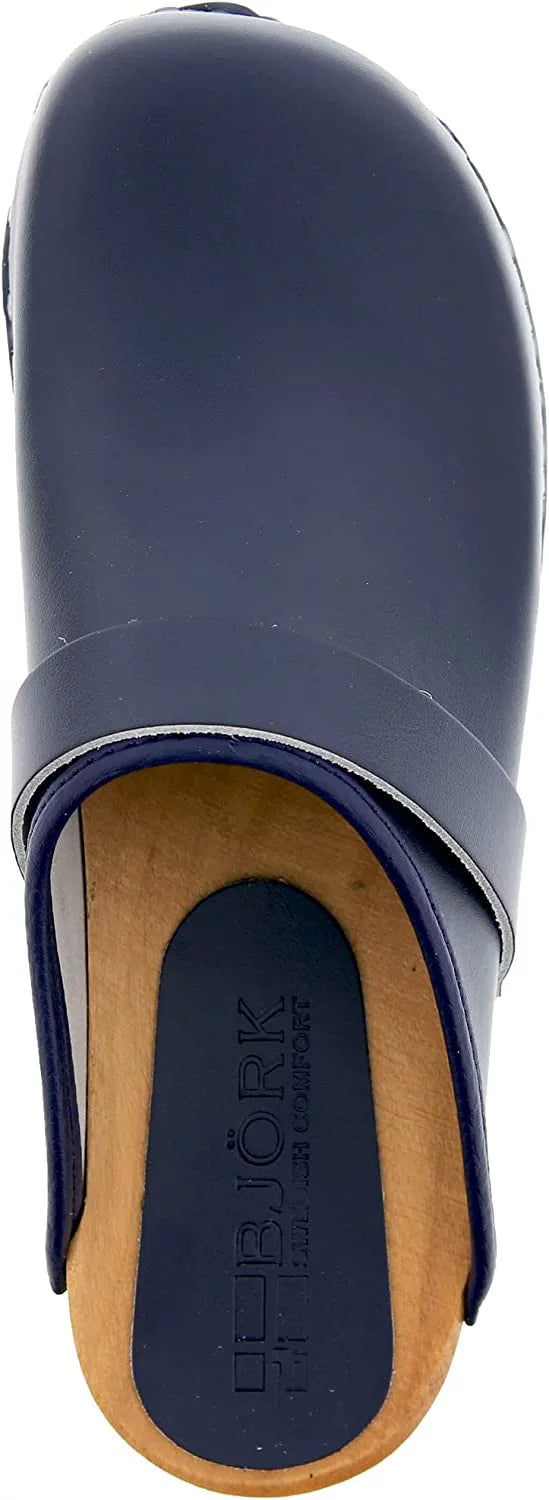 Navy Leather Open Back Clogs Y69475