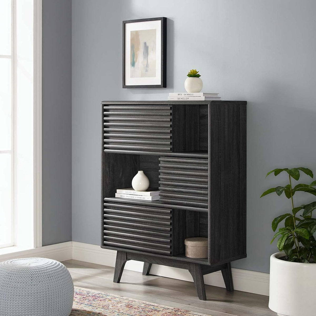 Walnut Three-Tier Display Storage Cabinet Stand F8931