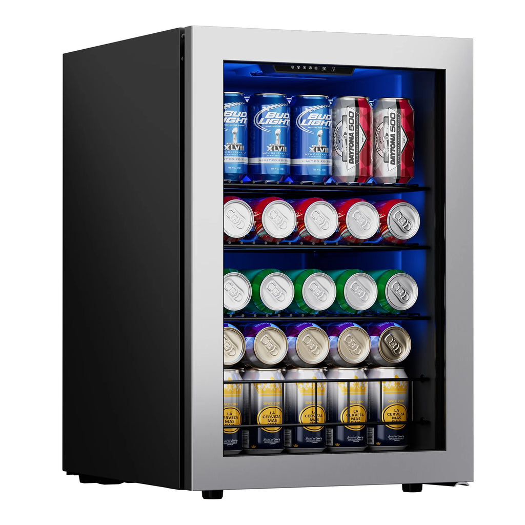 Freestanding Beverage Refrigerator Cooler, 77 Can Glass Door Q4335