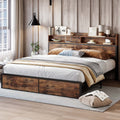 King Size Platform Storage Bed with Bookcase Headboard G7024
