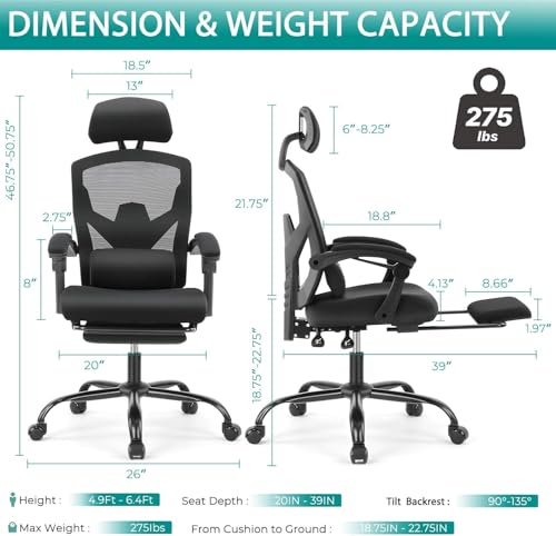 Grey High-Back Mesh Office Chair with Footrest P76344
