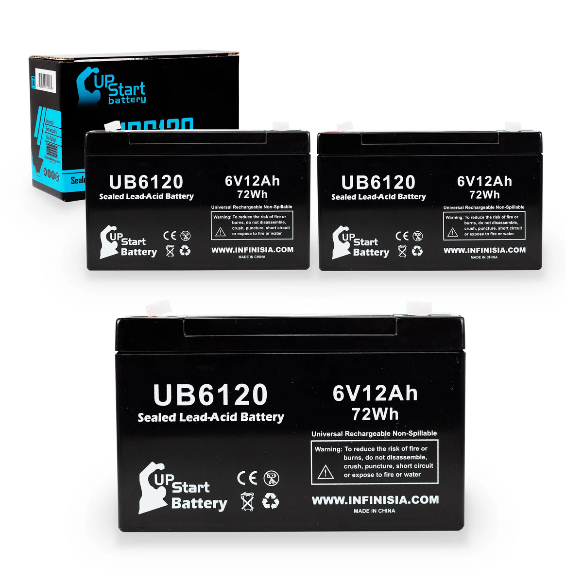 6V 12Ah Sealed Lead Acid Battery with F1 to F2 Terminal Adapters K20199
