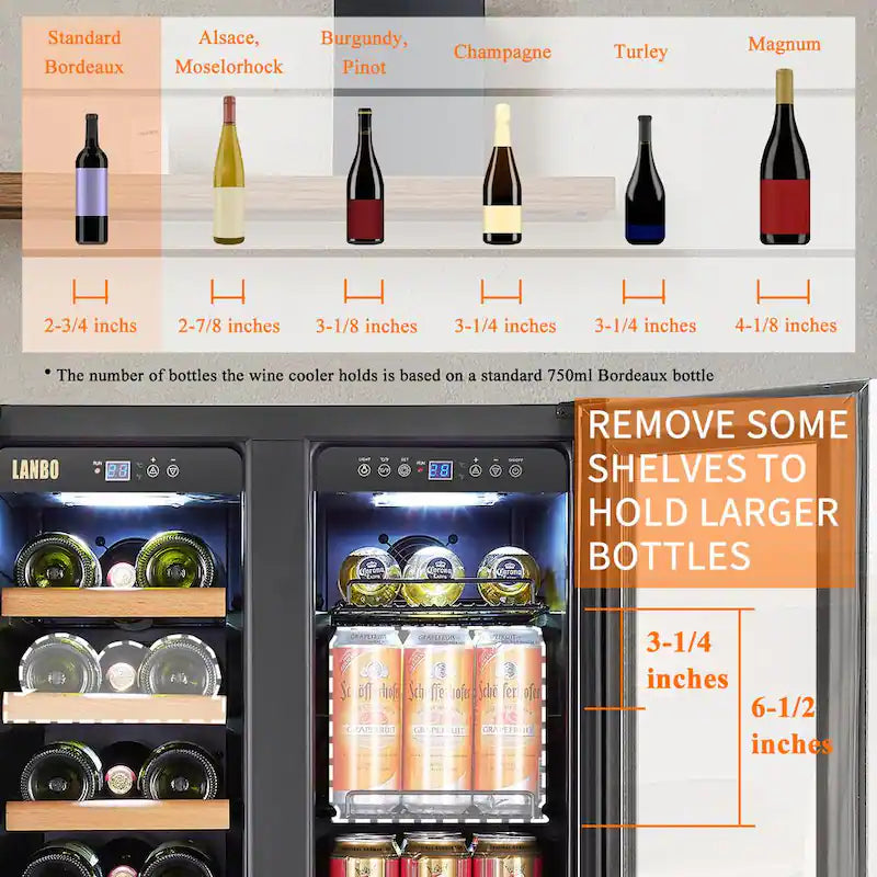 18-Bottle 55-Can Dual Zone Stainless Steel Wine Refrigerator E1640