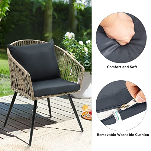 3-Piece Wicker Bistro Set with Cushions and Glass Side Table I36506