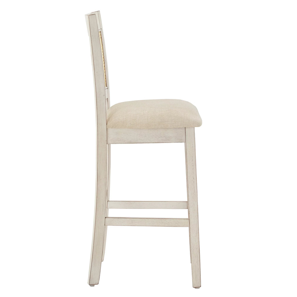 Antique White Beige Linen Counter Height Chair Set of 2 E164151