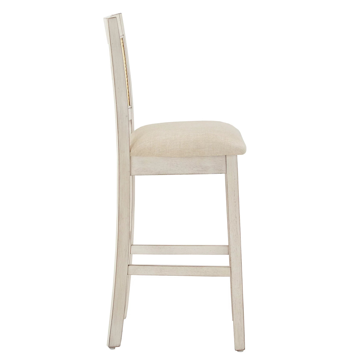 Antique White Beige Linen Counter Height Chair Set of 2 E164151