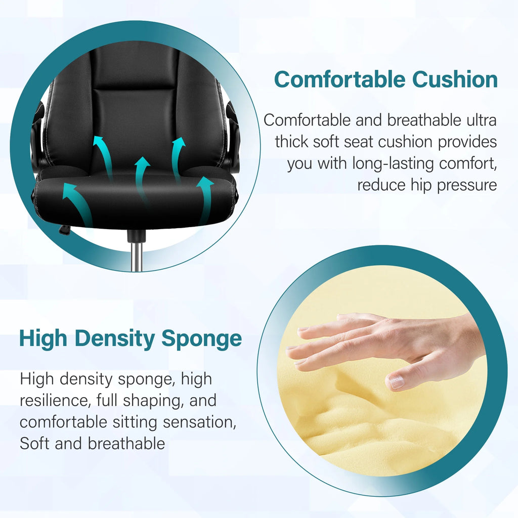 Black Ergonomic Leather Office Chair with Lumbar Support P9461